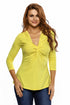 Sexy Yellow Twist Front Sleeved V Neck Top